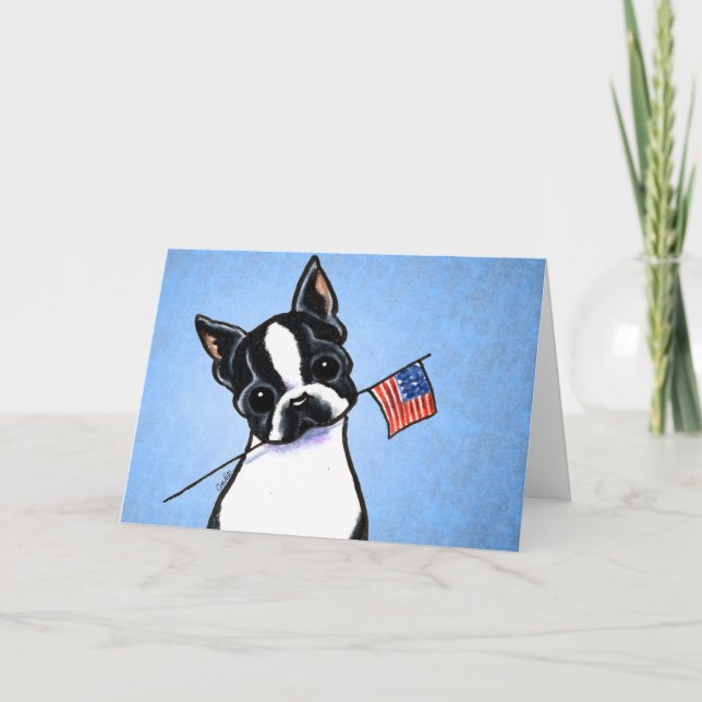 Cartão Boston Terrier Flag 4 de julho personalizado (Frente)