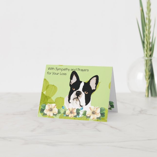 Cartão Boston Terrier, Green Leaf Floral (Frente)