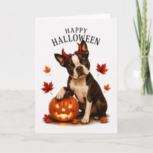 Cartão Boston Terrier Halloween Diabo Cão