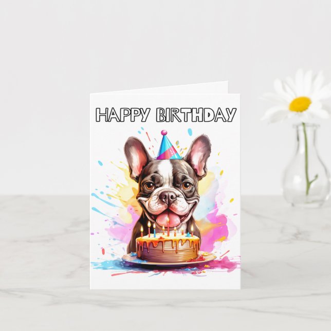 Cartão Boston Terrier Happy Birday (Planta pequena)