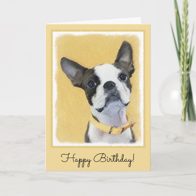 Cartão Boston Terrier Painting - Cute Original Dog Art (Frente)