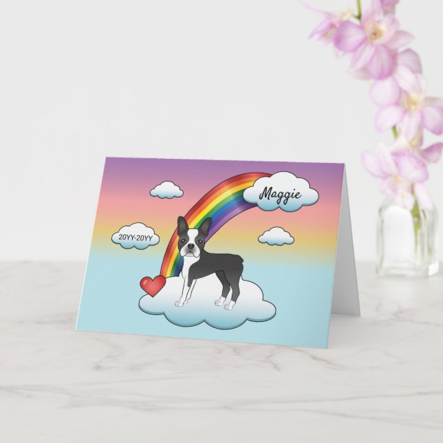 Cartão Boston Terrier Preto e Branco Memorial Arco-íris (Orquídea)