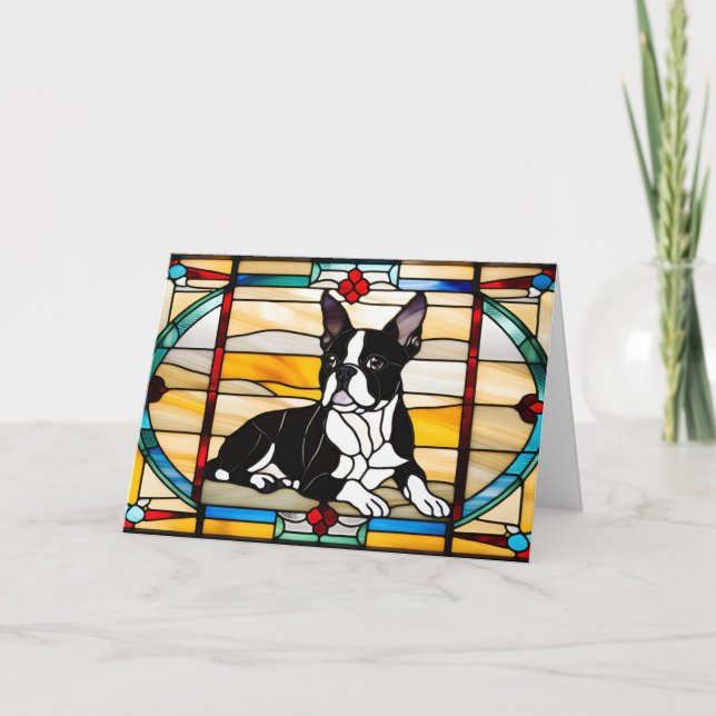 Cartão Boston Terrier StainGlass (Frente)