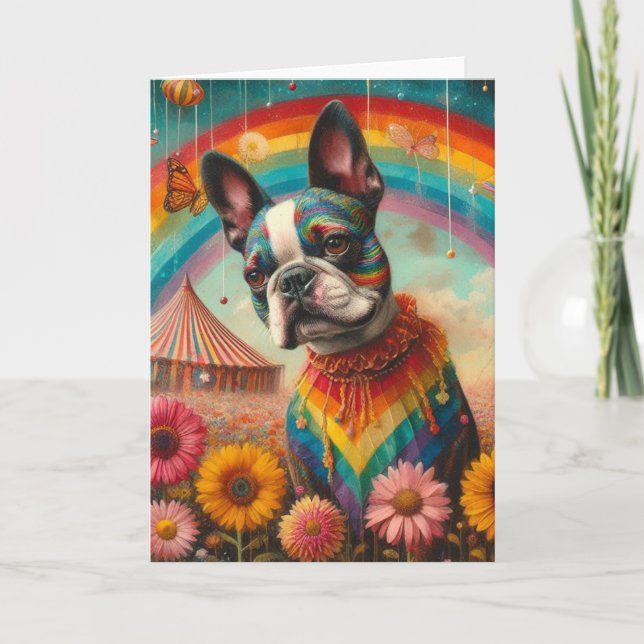 Cartão Boston Terrier Wildflower Meadow Circus Tent (Frente)