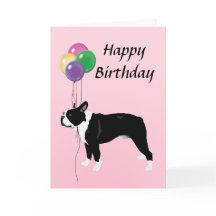 Boston Terrier with Balloons Happy Birthday