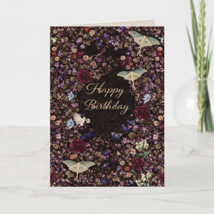 Cartão Botânica Escura Aniversário Floral Vintage Maripos