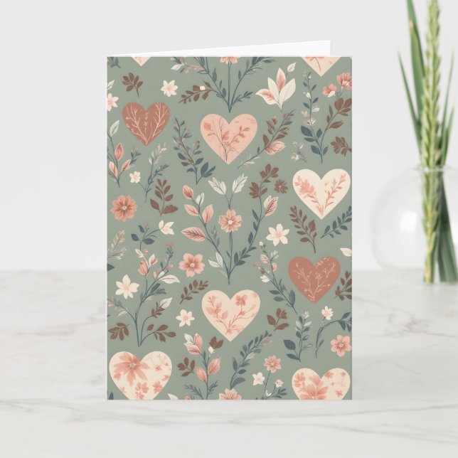 Cartão Botanical Hearts Romantic Floral Seamless Pattern  (Frente)