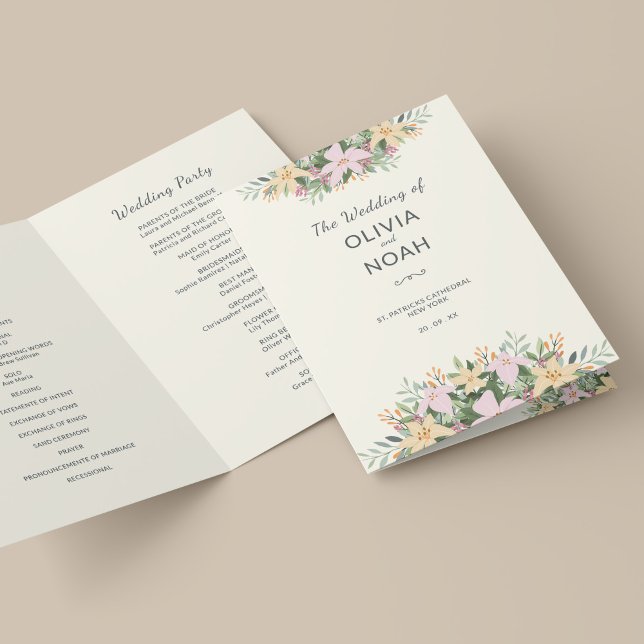 Cartão Botanical wedding program - boho folded card (Criador carregado)