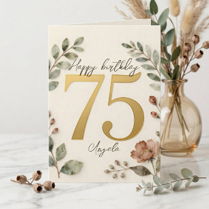 Cartão Botânico Aquarela Dourado Elegante Aniversário de