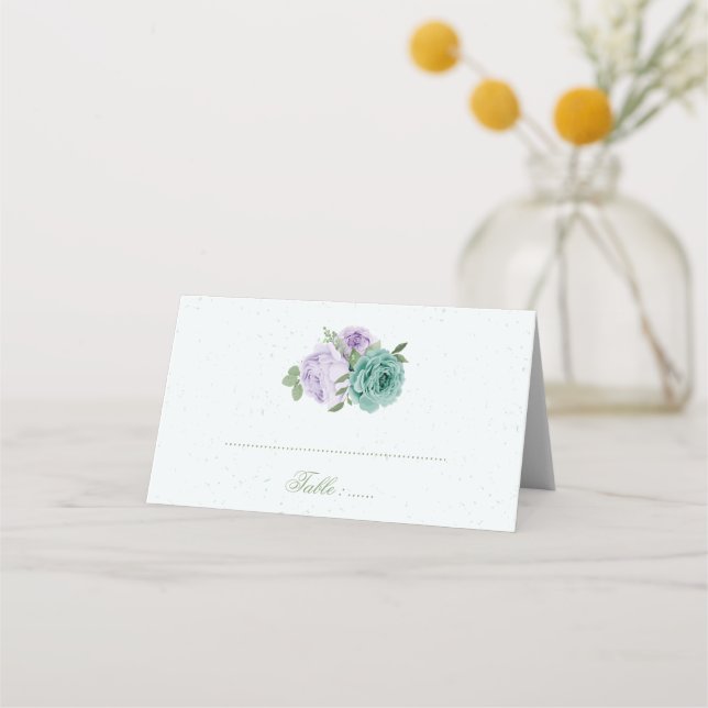 cartão botânico azul roxo flores verdes (Frente)