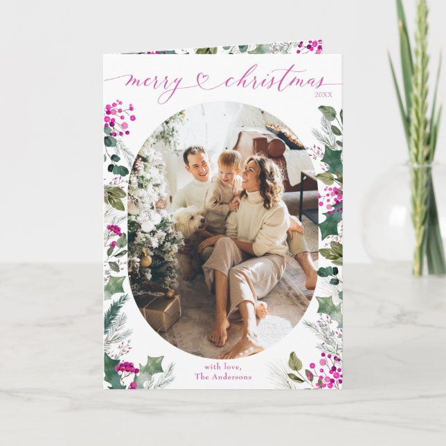 Cartão Botânicos Brancos Brancos Foto de Natal Dobrada (Frente)