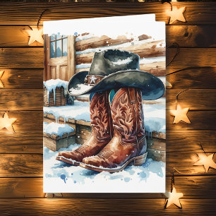 Cartão Botas de Cowboy no Alpendre em um Dia de Inverno