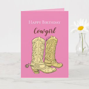 Cartão Botas de Cowboy Rosa Cowgirl Aniversário