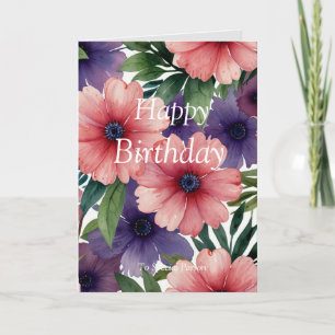 Cartão Botiano Floral Feliz Aniversário