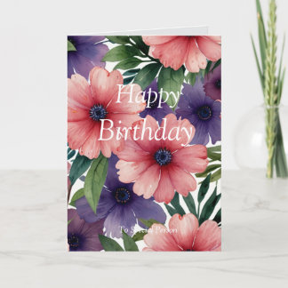 Cartão Botiano Floral Feliz Aniversário