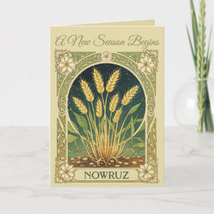 Cartão Botões de Nowruz Arte Botânica Elegante Art Nouvea