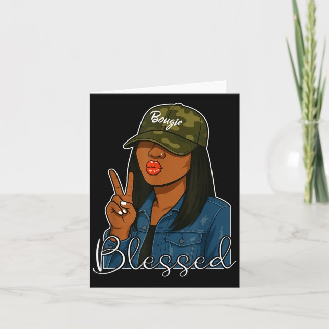 Cartão Bougie Blessed Camo Hat Christian Black Woman  (Frente)