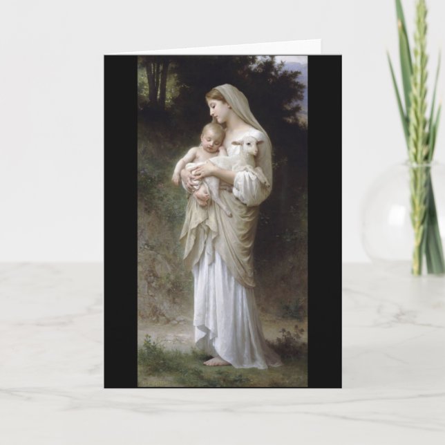 Cartão Bouguereau Innocence Lady Child Lamb (Frente)