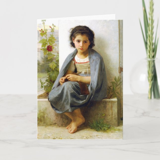 Cartão Bouguereau The Little Knitter Greeting Card (Frente)