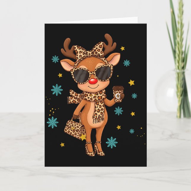 Cartão Boujee Reindeer Christmas Leopard Funny Gift Women (Frente)