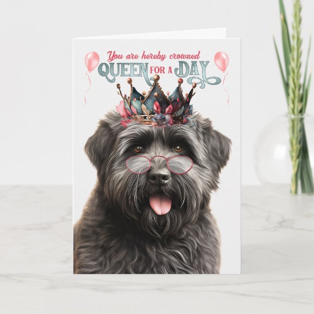 Cartão Bouvier Dog Queen para o dia feliz aniversário (Frente)