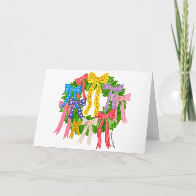 Cartão Bow Merry And Bright Christmas  (Frente)