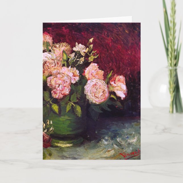 Cartão Bowl with Peonies & Roses Van Gogh Fine Art (Frente)