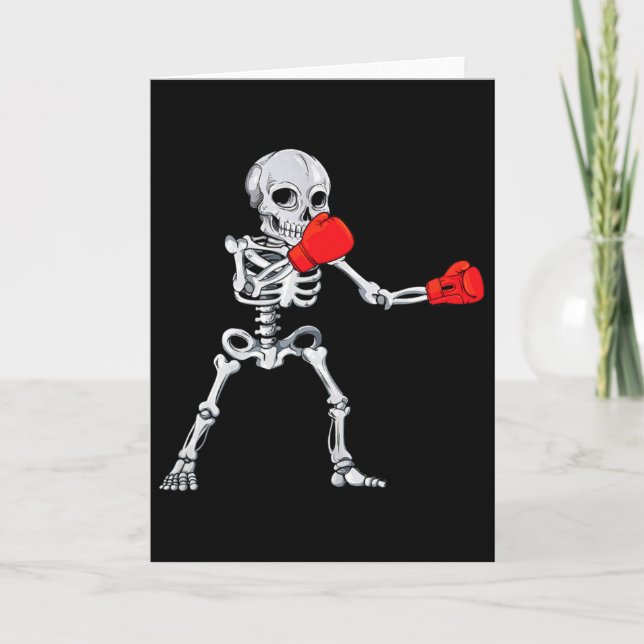 Cartão Boxe de Esqueleto Kickboxing Mma Halloween  (Frente)