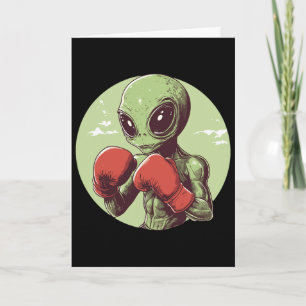Cartão Boxeador Alien Pronto Para Lutar De Luvas