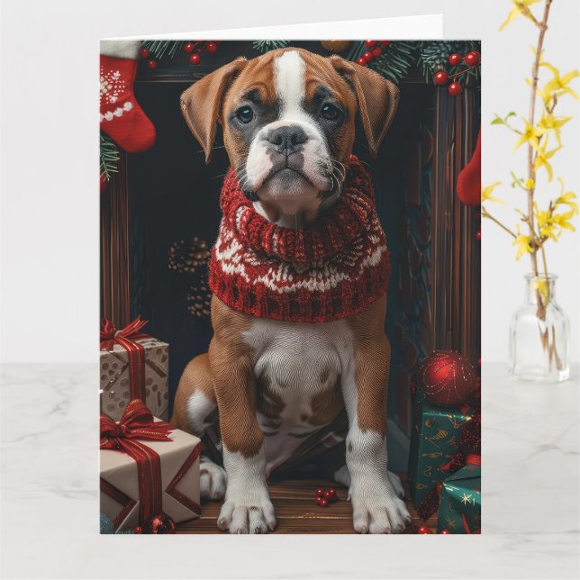Cartão Boxer com Presentes de Natal Lareira  (Flor Amarela)