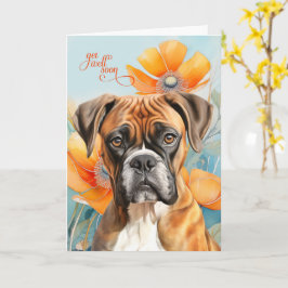 Cartão Boxer Dog Bold Orange Poppy Flowers Get Well