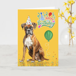Cartão Boxer Dog Party Hat Yellow Birthday