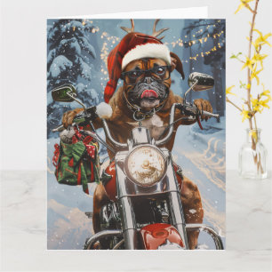 Cartão Boxer Dog Riding Motorcycle Christmas