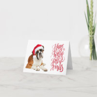 Boxer Dog Santa Hat Tem Holly Jolly Xmas