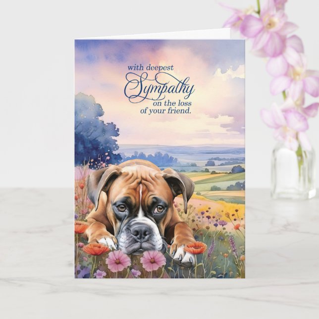 Cartão Boxer Dog with Wildflowers Pet Sympathy (Orquídea)