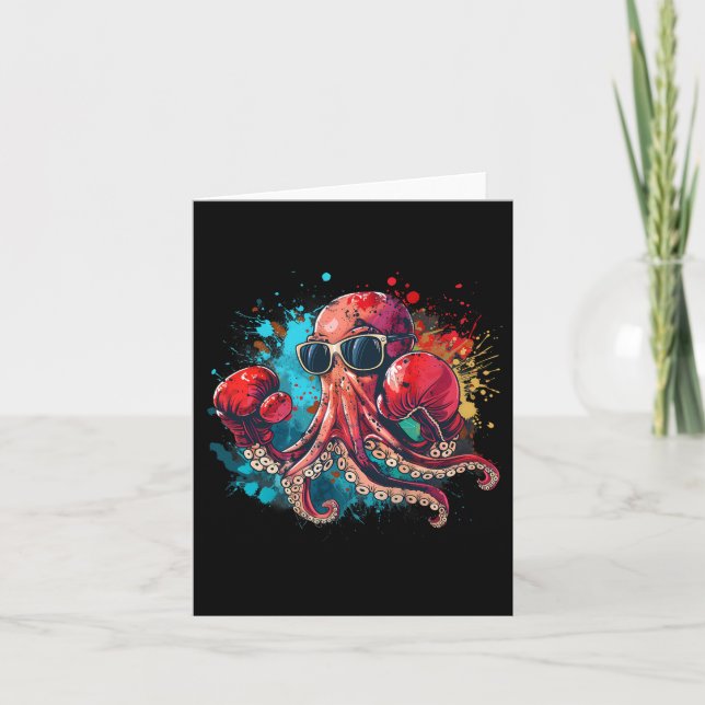 Cartão Boxer Octopus Lover Ocean Creature Kickboxe (Frente)