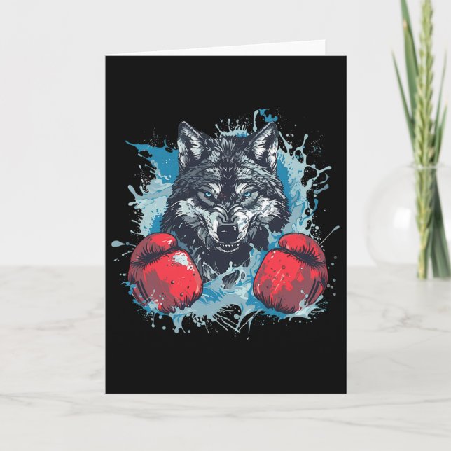 Cartão Boxer Wolf With Boxing Gloves Kickboxing Funny Box (Frente)