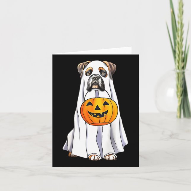 Cartão Boxin Dog Halloween Engraçado Fantasma Com Pumpk (Frente)