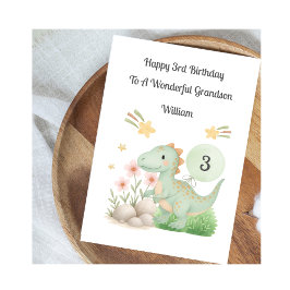Cartão Boy 3rd Birthday Green Orange Dinosaur Card