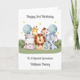 Cartão Boy 3rd Birthday Safari Leaf Animals Card