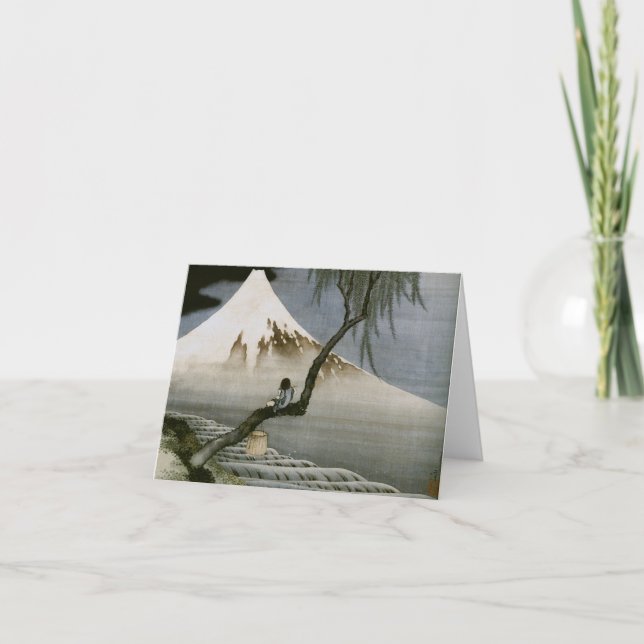 Cartão Boy and Mount Fuji Hokusai Japanese Fine Art (Frente)