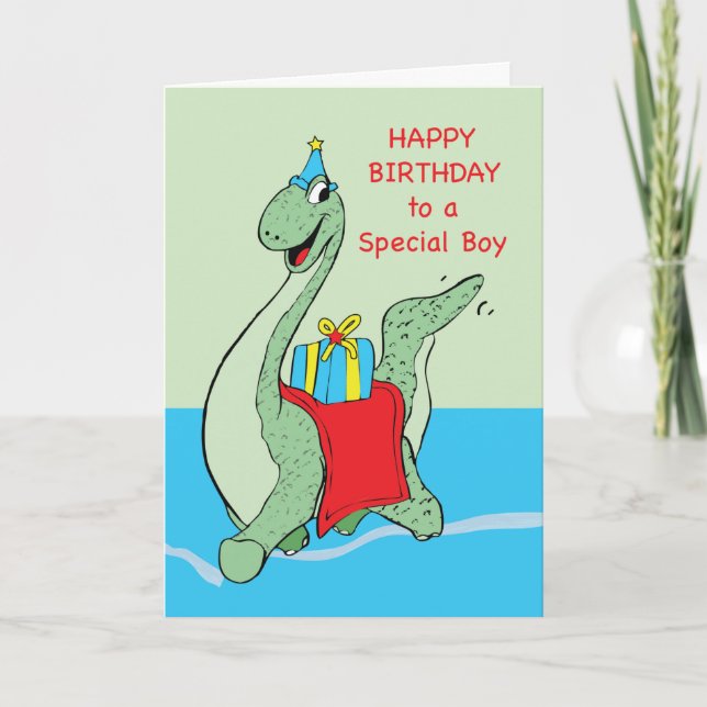 Cartão Boy, Birthday Dinosaur (Frente)