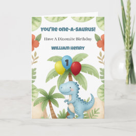 Cartão Boy Dinosaur One A Saurus 1st Birthday Card