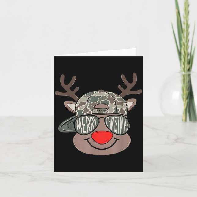 Cartão Boy Reindeer Hat Camo Hat Merry Christmas Xmas Boy (Frente)