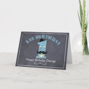 Cartão Boys Chalkboard Mustache 1st Birthday Card