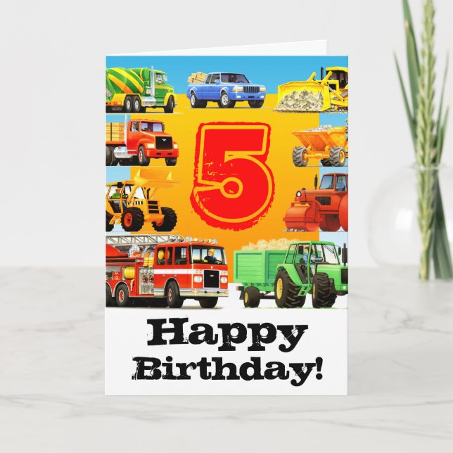 Cartão Boy's Custom Construction Truck Happy 5th Birthday (Frente)