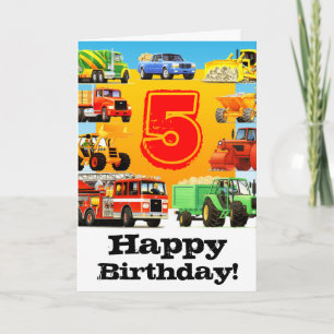 Cartão Boy's Custom Construction Truck Happy 5th Birthday