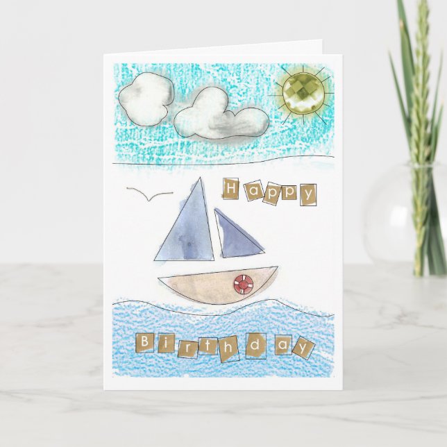 Cartão Boy's seaside happy birthday card. (Frente)