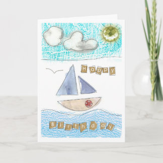 Cartão Boy's seaside happy birthday card.