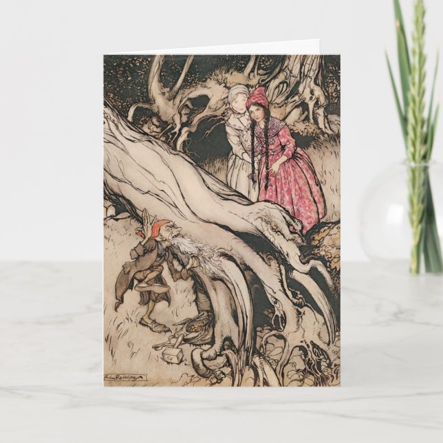 Cartão Branca de Neve e Rosa Vermelha por Arthur Rackham (Frente)